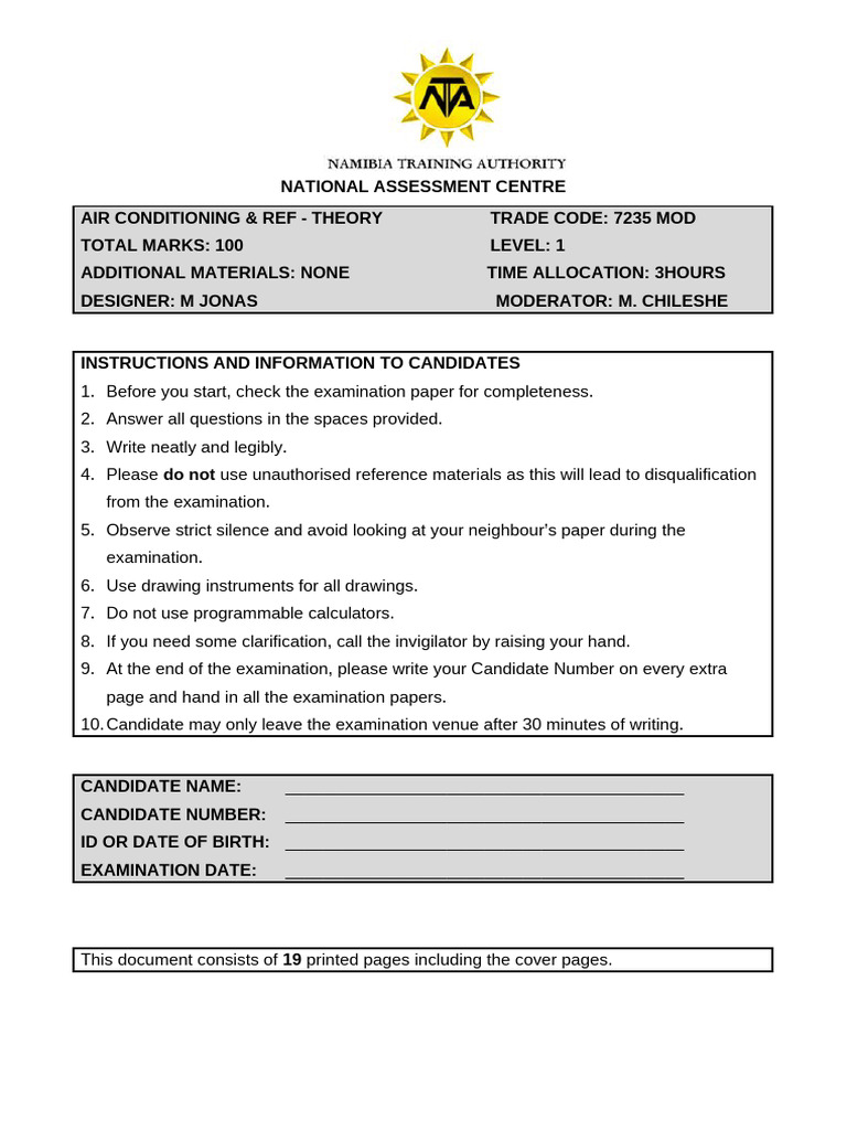 Air Conditioning Exam Paper 7235 MOD | PDF | Liquids | Resistor