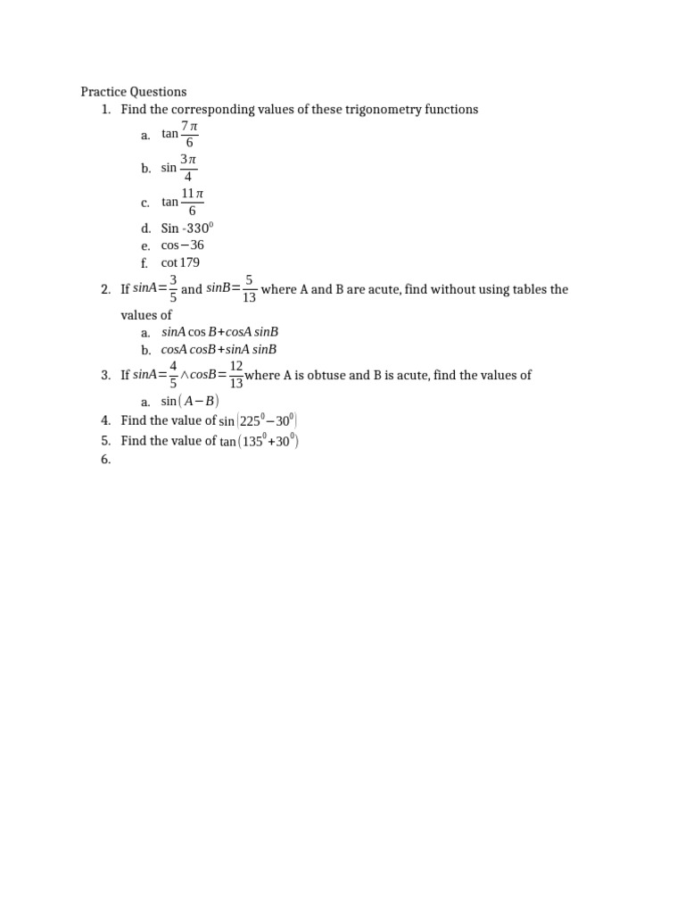 Trigonometry Practice Questions and Solutions | PDF