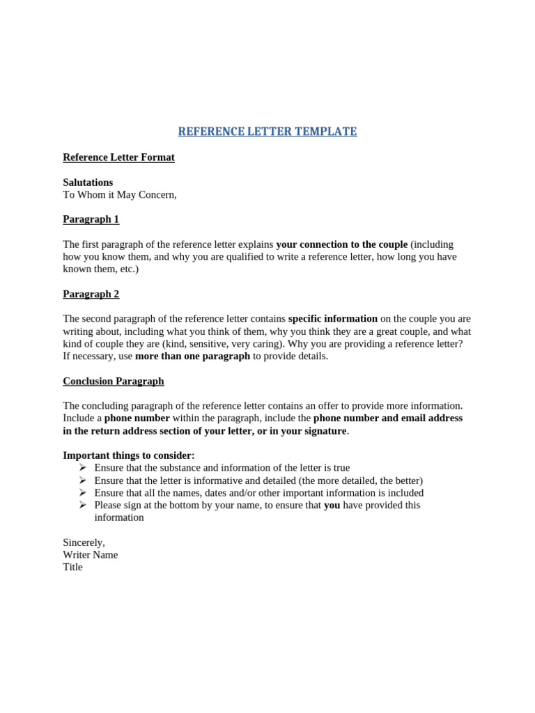 Reference Letter Writing Guide | PDF