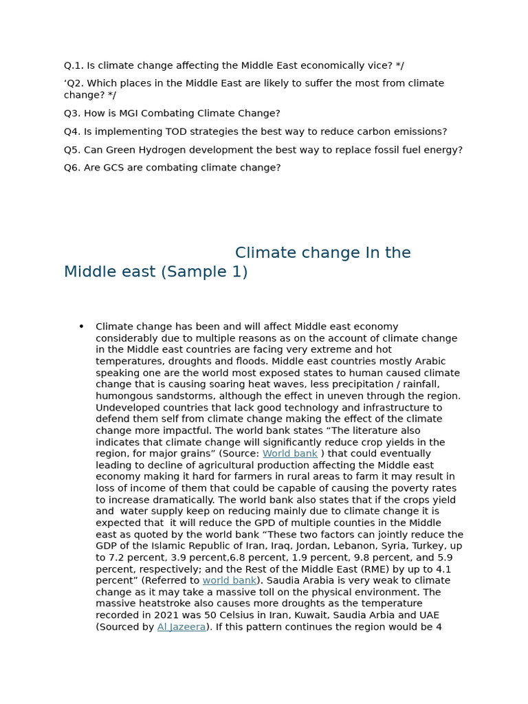 Economic Impact of Climate Change in the Middle East | PDF | Climate ...
