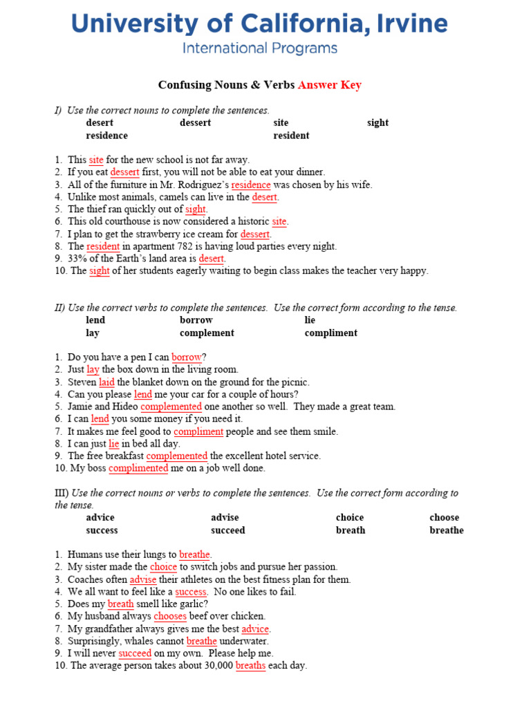 Verbs and Nouns Usage Guide | PDF | Grammar | Linguistic Morphology