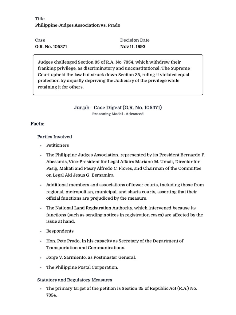 Philippine Judges Association Case Summary | PDF | Equal Protection ...
