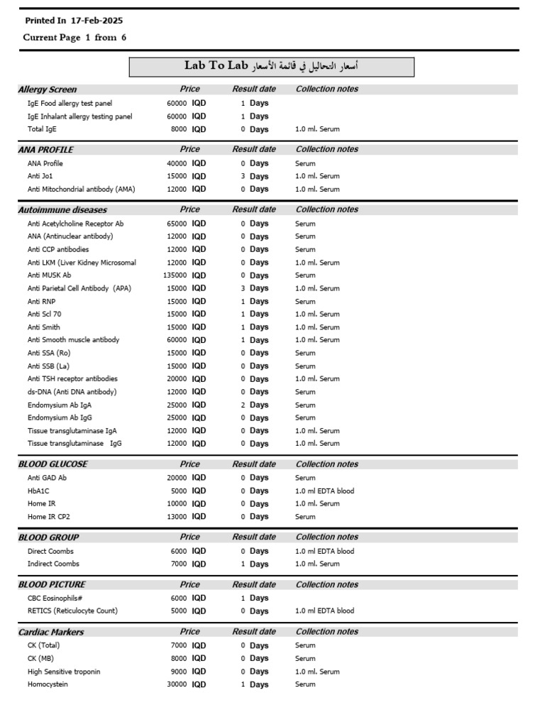 Lab Test Price List and Results | PDF | Blood Plasma | Antibody