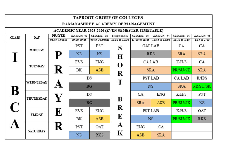 BCA 1st Semester Exam Schedule 2026 | PDF