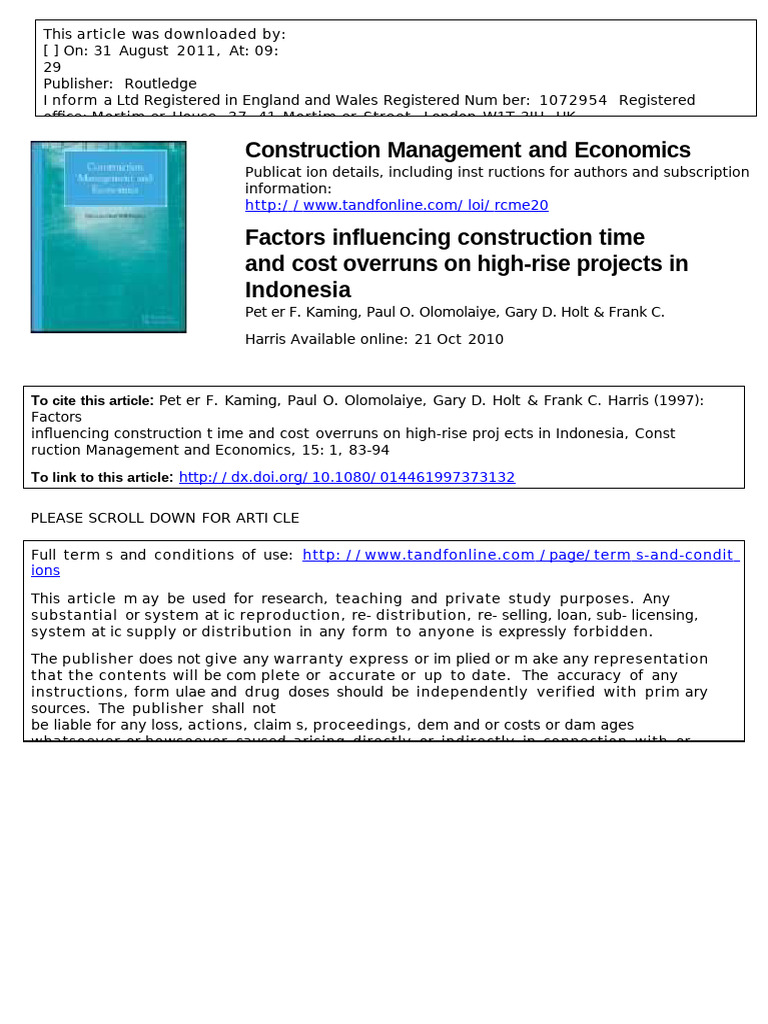 Construction Time and Cost Overruns in Indonesia | PDF