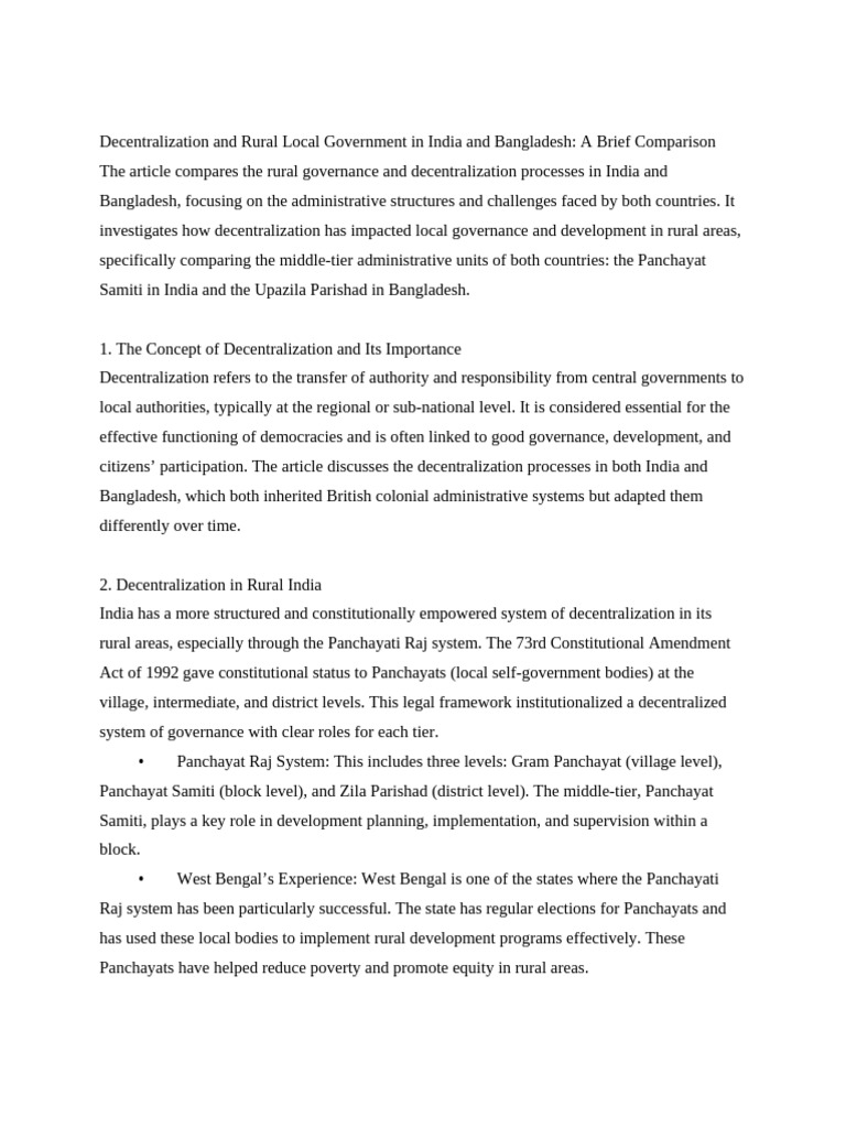 Decentralization in India vs. Bangladesh | PDF | Governance | Government