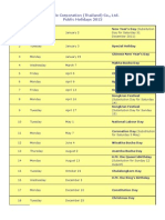 Oracle Thailand 2012 Public Holidays Calendar