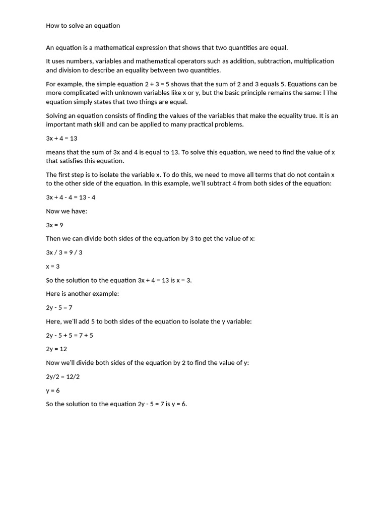 How to Solve Basic Equations | PDF