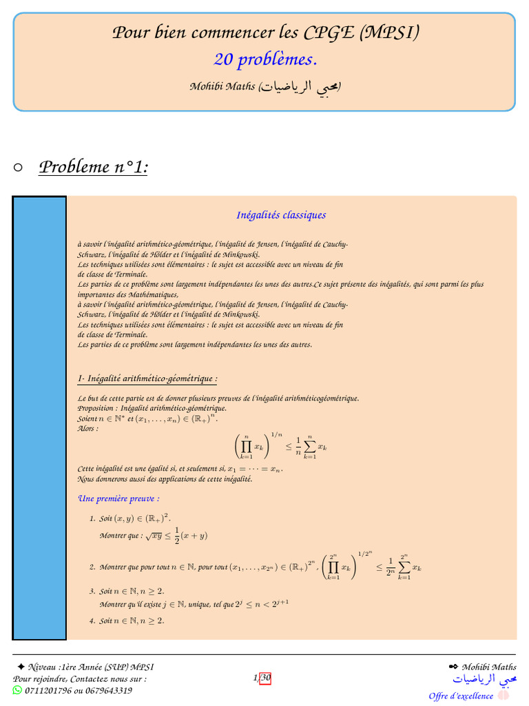 Problèmes de maths pour CPGE MPSI | PDF | Mathématiques | Concepts ...