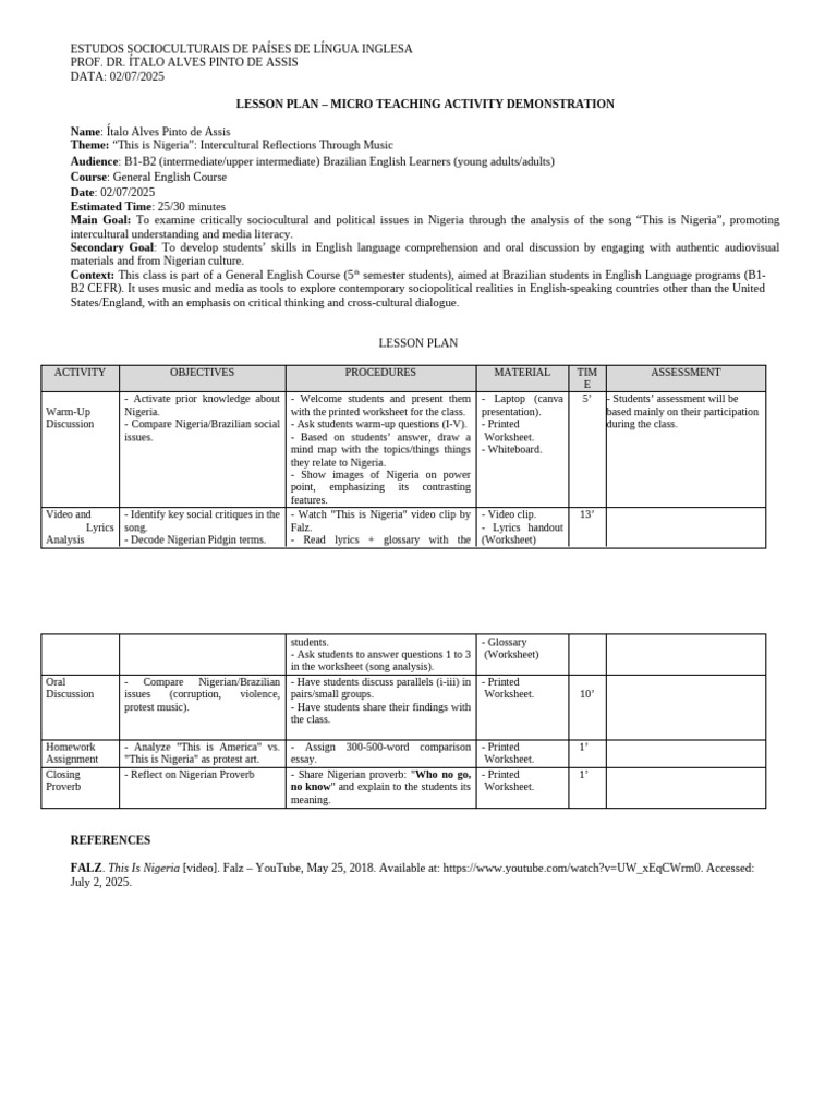 Nigeria Lesson Plan for English Learners | PDF | Lesson Plan | Human ...