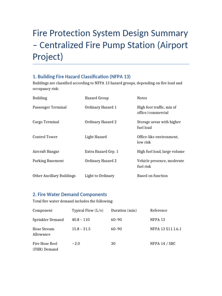 Fire Protection Design Summary Airport | PDF | Pump