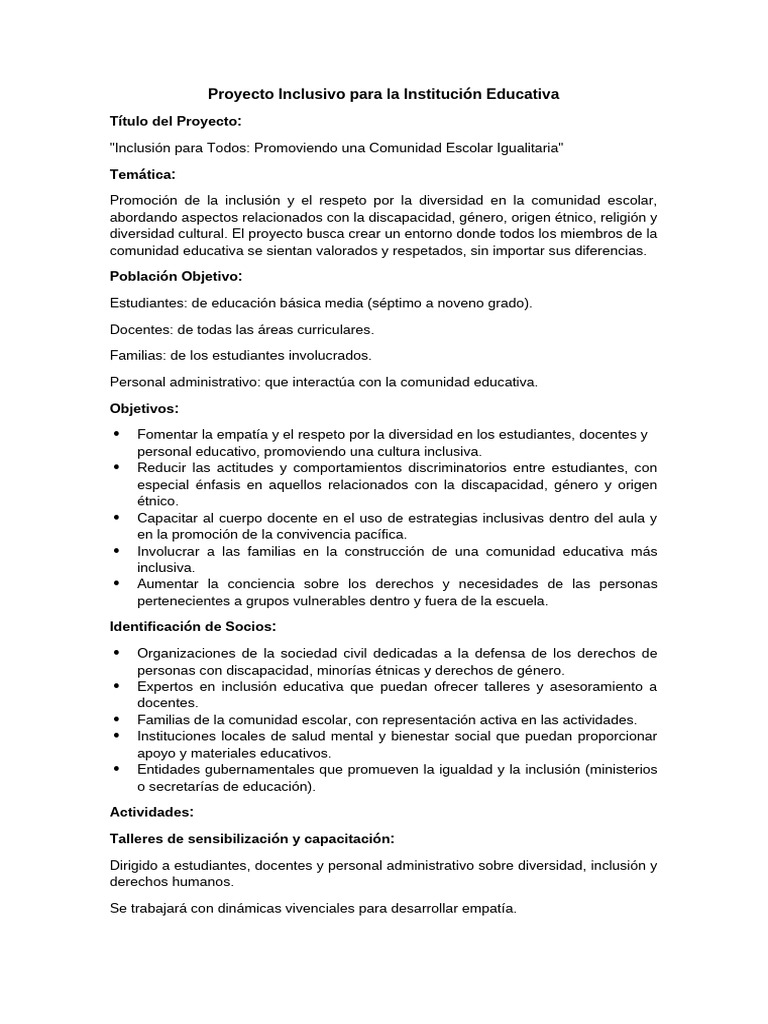 Inclusión Escolar: Proyecto para Todos | PDF | Inclusión (Educación ...