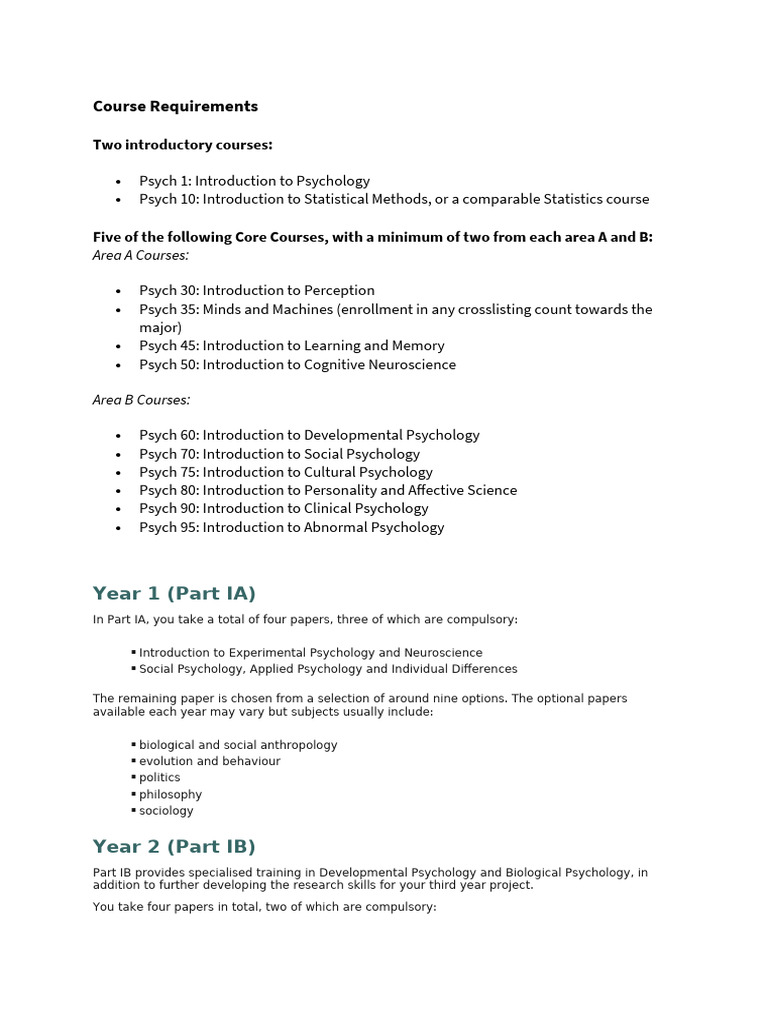 Psychology Course Requirements Overview | PDF | Psychology | Cognition