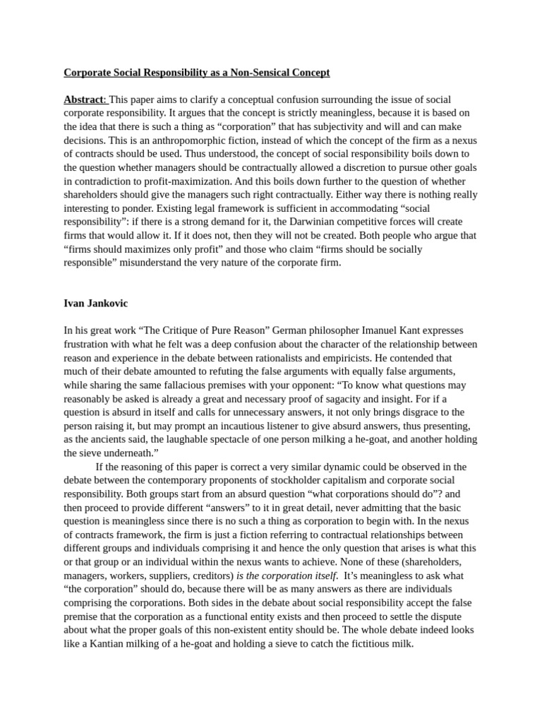 Debunking Corporate Social Responsibility | PDF | Corporations | Capitalism