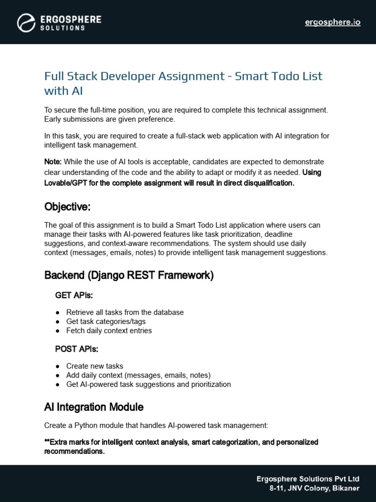Smart AI Todo List Developer Task | PDF | Artificial Intelligence ...