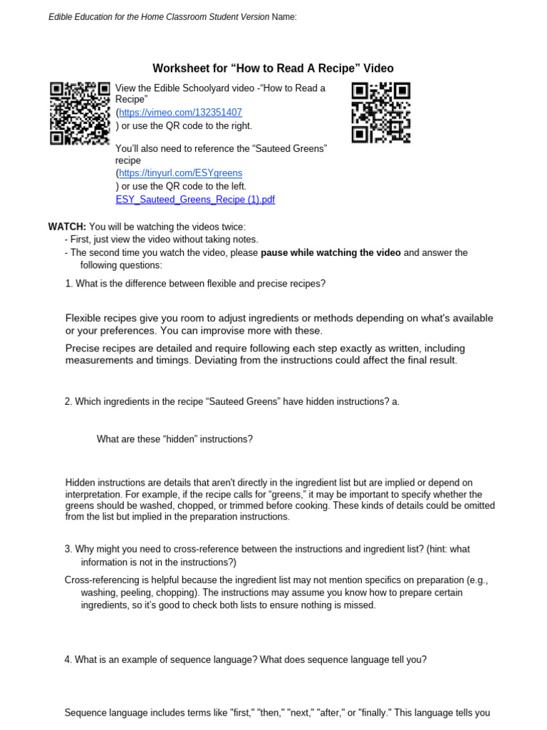 Understanding Recipe Instructions | PDF