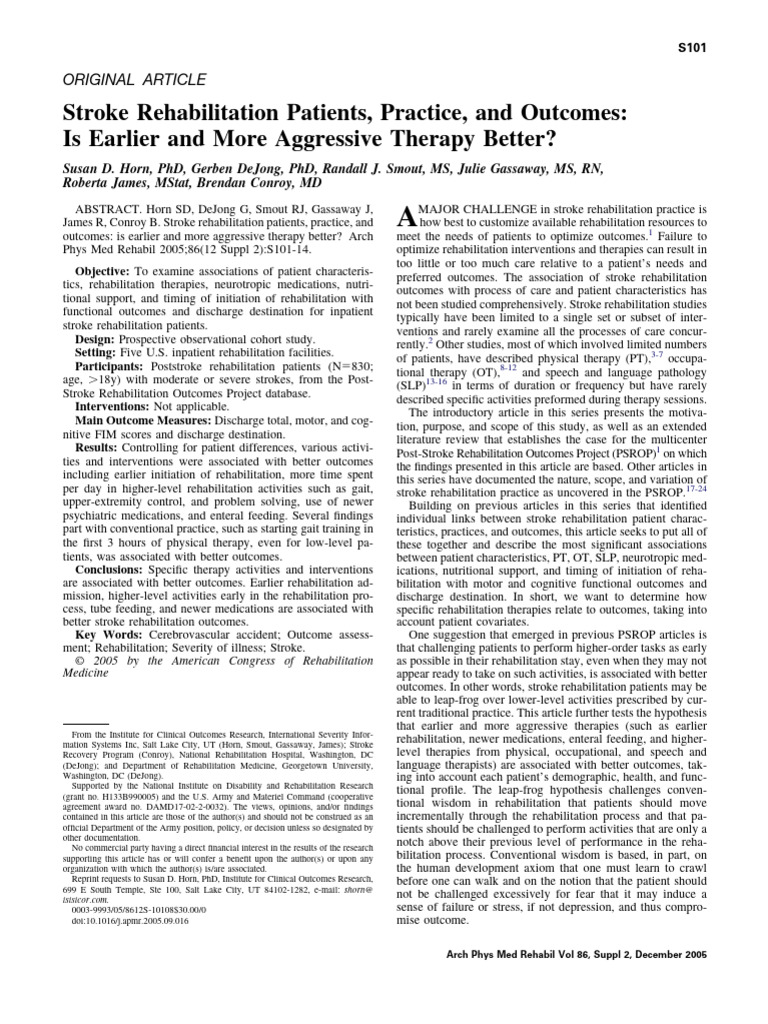 Early Aggressive Therapy in Stroke Rehab | PDF | Physical Therapy | Stroke