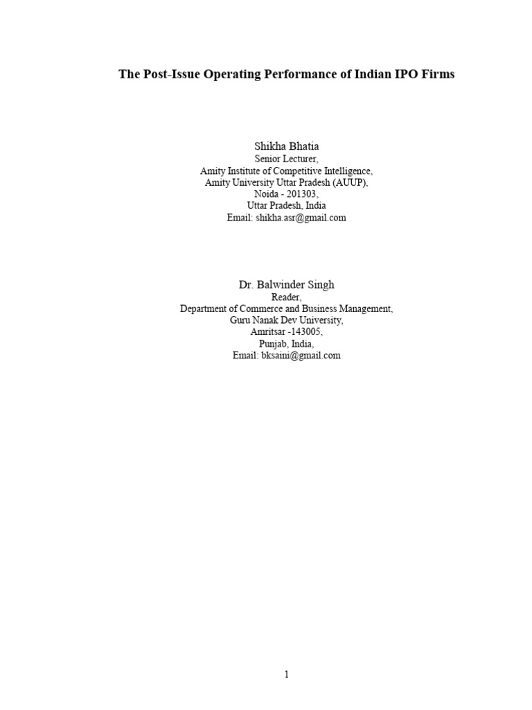 Indian IPO Firms' Post-Issue Performance | PDF | Initial Public ...