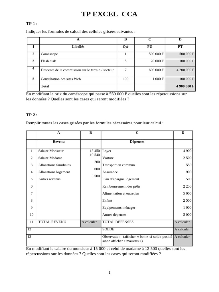 TP Excel : Formules et Analyses Pratiques | PDF | Économie