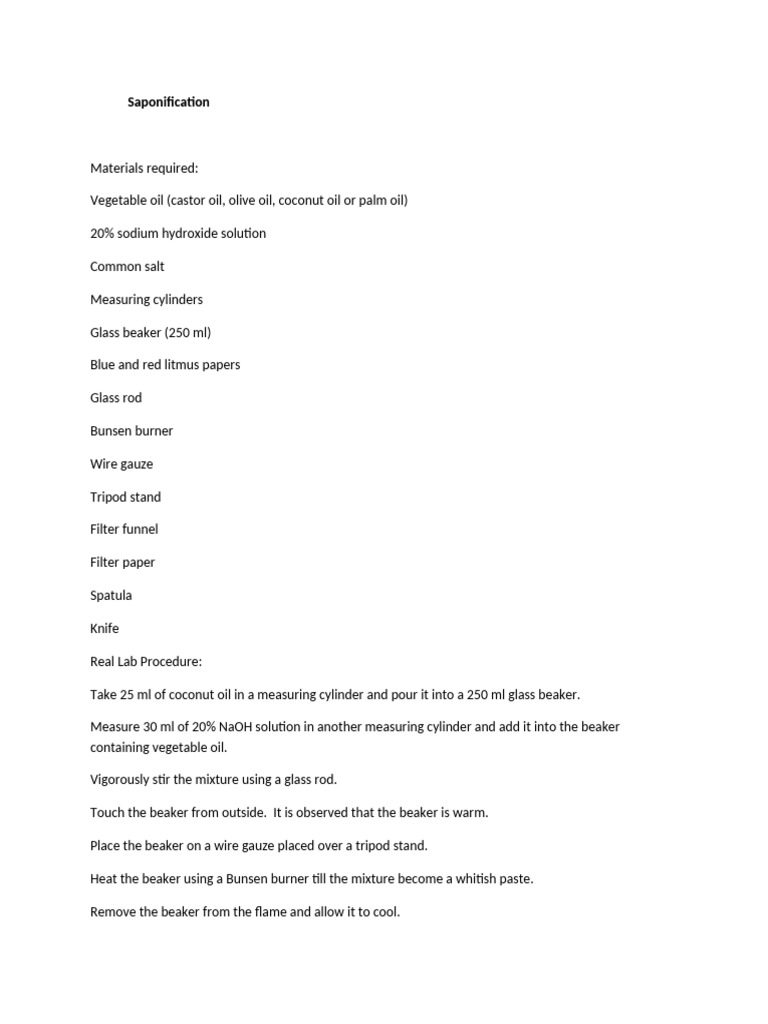 Saponification Process and Procedure | PDF | Sodium Hydroxide | Soap