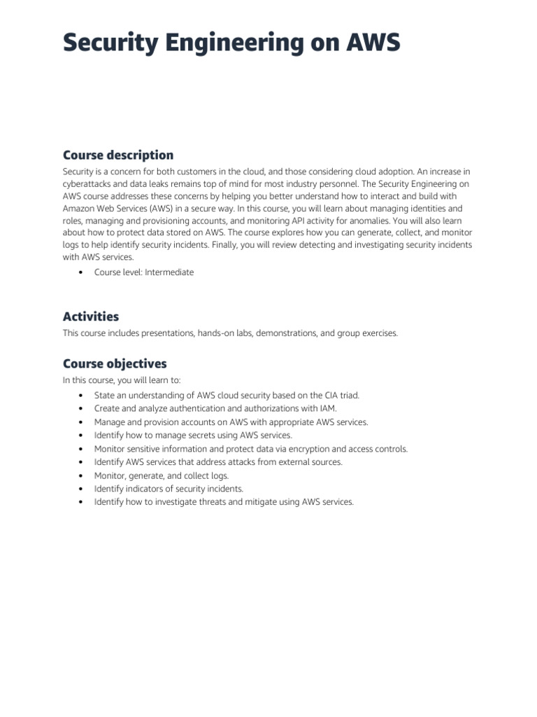 AWS Security Engineering Course Overview | PDF | Amazon Web Services ...
