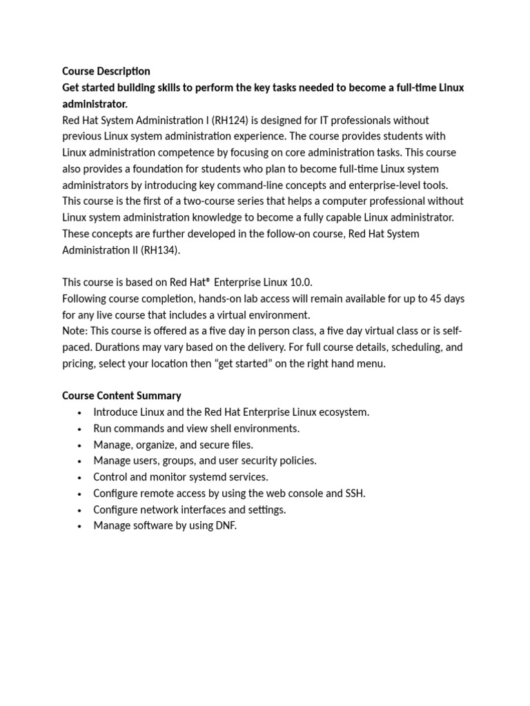Red Hat System Administration I Overview | PDF | Linux | Computer Network