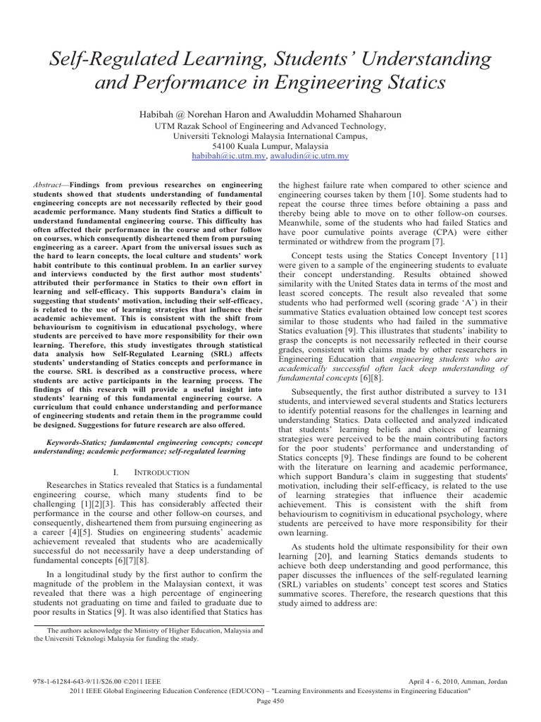 Impact of Self-Regulated Learning on Statics Performance | PDF ...