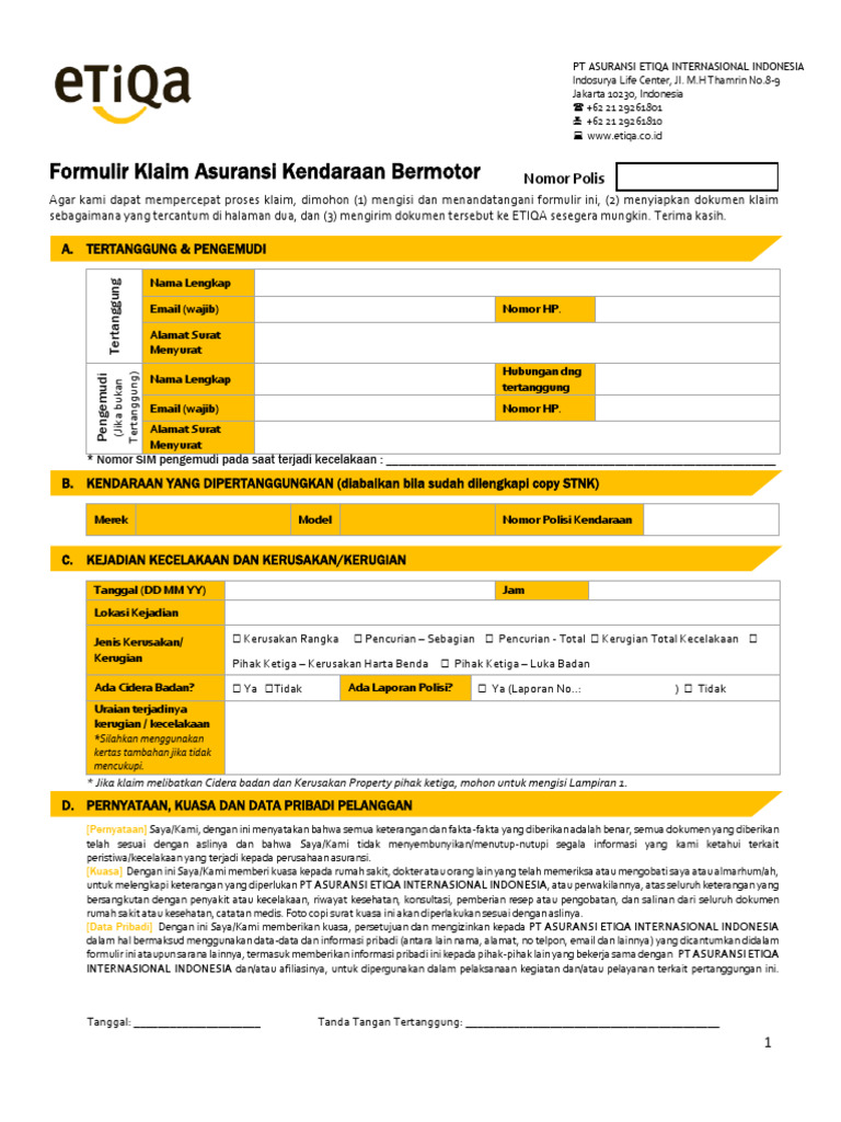 Form Klaim ETIQA - Update | PDF