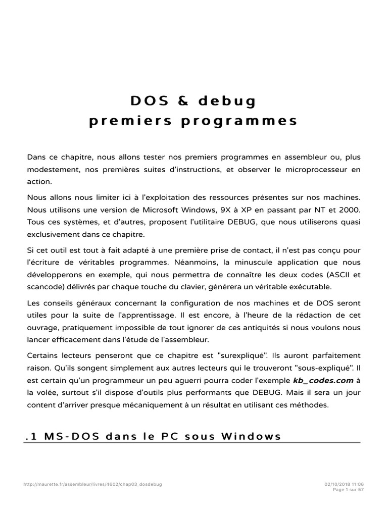 Introduction à DEBUG sous Windows | PDF | Microsoft Windows | Registre ...