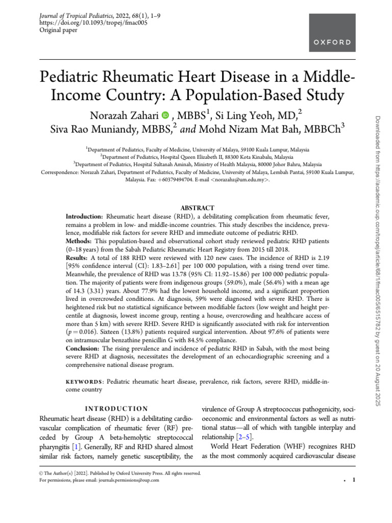 Pediatric RHD Prevalence in Sabah Study | PDF | Diseases And Disorders ...