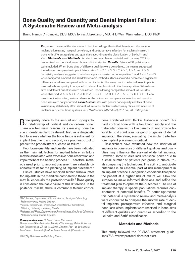 Dental Implant Failure: Bone Quality Impact | PDF | Dental Implant ...