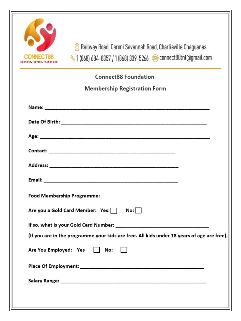 Connect88 Membership Registration Form | PDF
