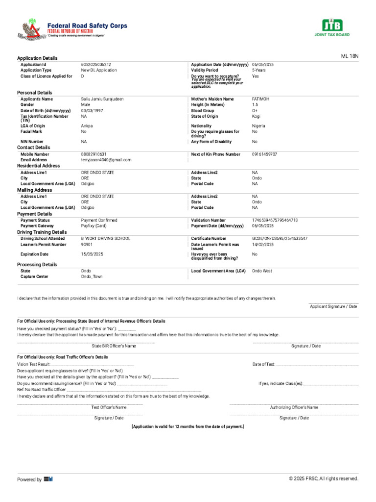 New Driver's License Application Form | PDF