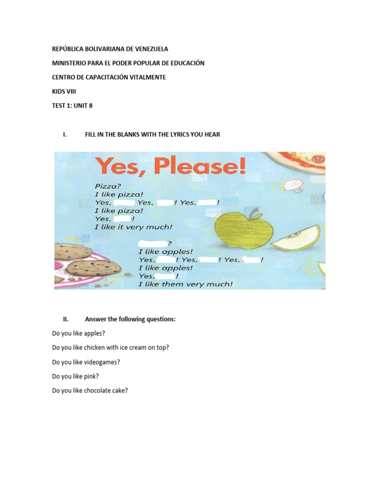 Assessment test for Teen English learners | PDF | Chocolate | Berry