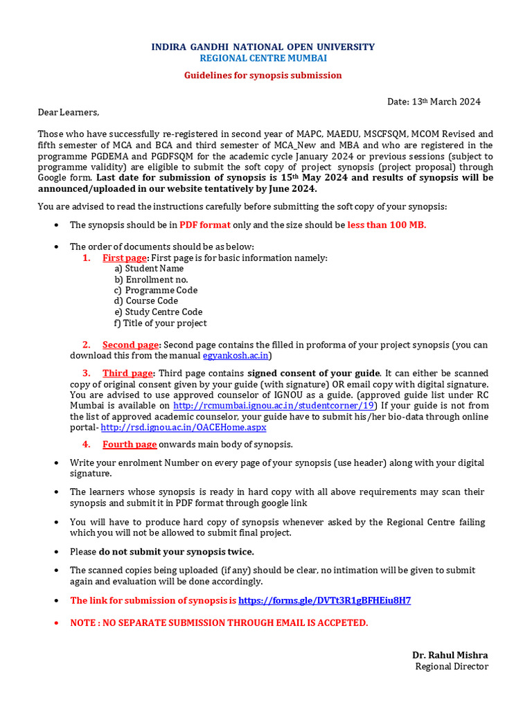 Synopsis guidelines | PDF