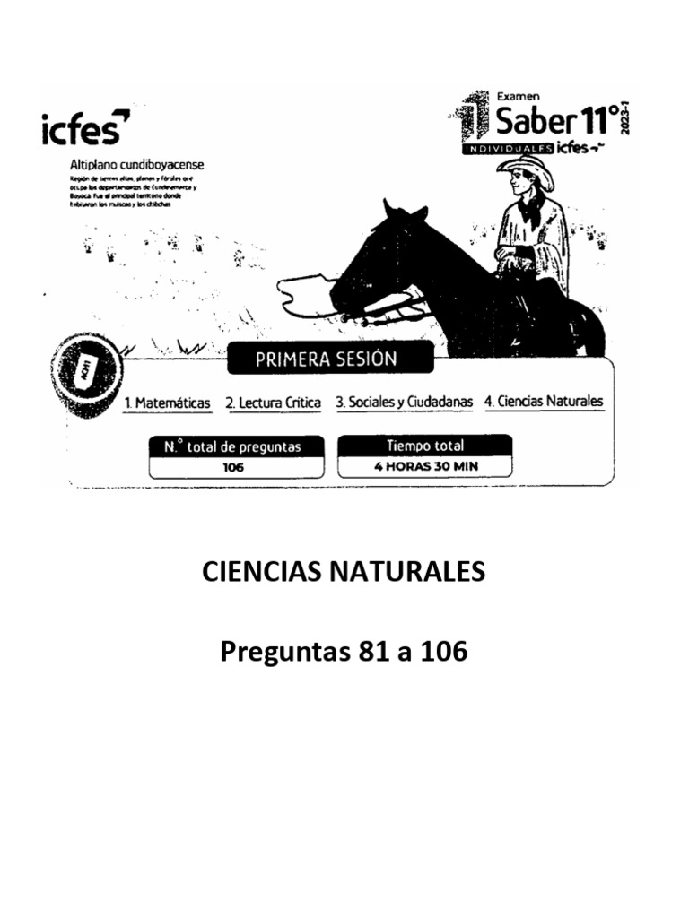 Cuadernillo Saber 11 Ciencias Naturales 2023. Sesion I. | PDF