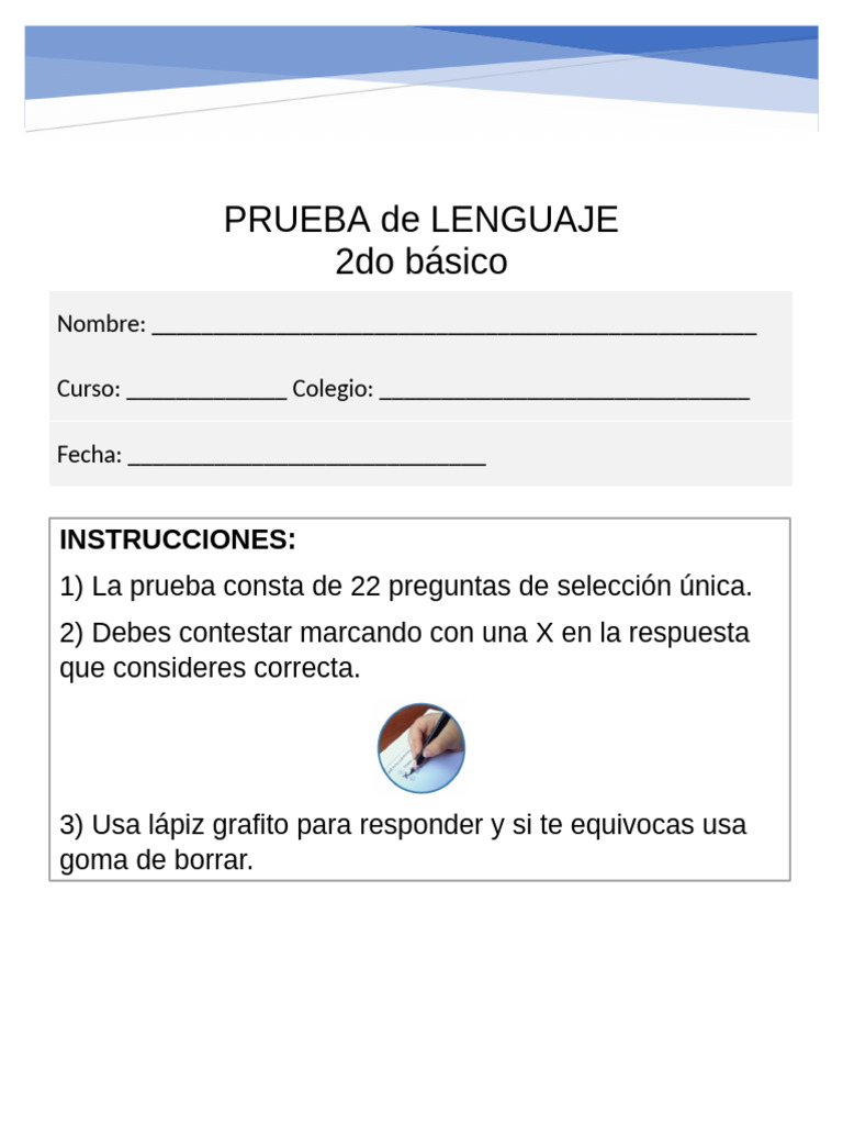 Prueba de Lenguaje 2do Básico | PDF