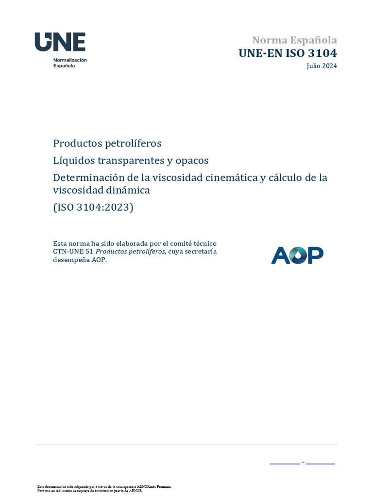 Norma UNE-EN ISO 3104: Viscosidad de Líquidos | PDF | Calibración ...