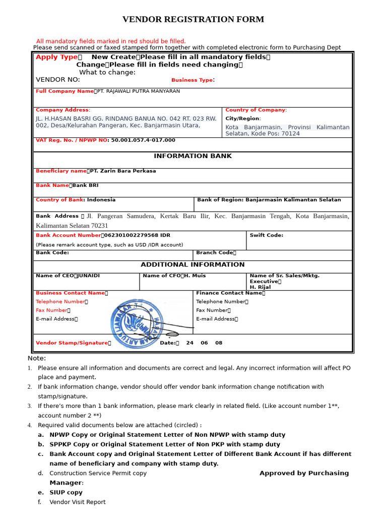 Vendor Registration Form | PDF