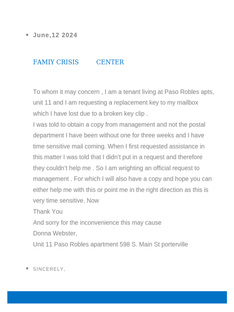 Mailbox Key Replacement Request | PDF