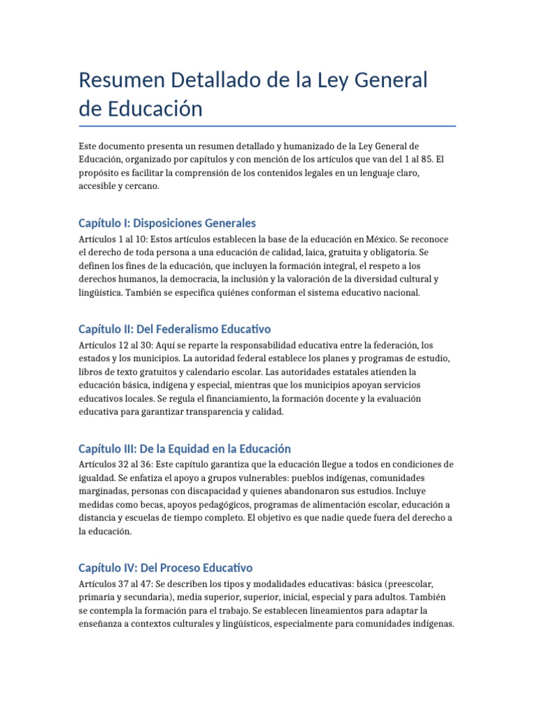 Resumen de la Ley General de Educación | PDF