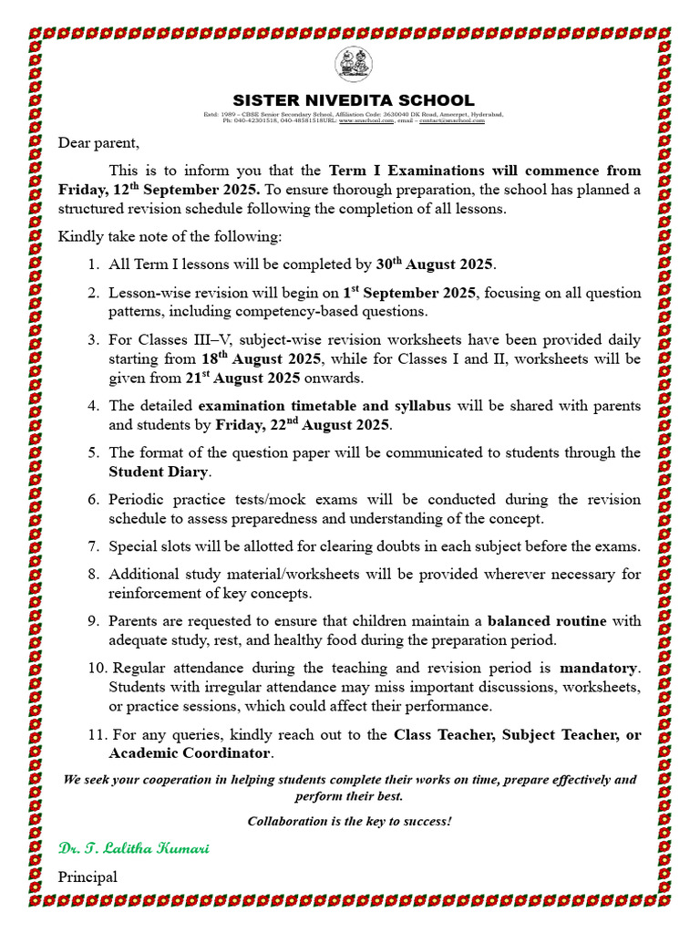 Term I Exam Prep Schedule 2025 | PDF