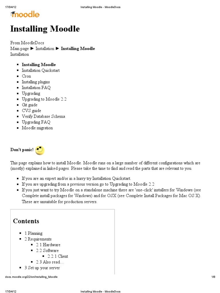 Installing Moodle - Moodle Docs | PDF | Moodle | Web Server