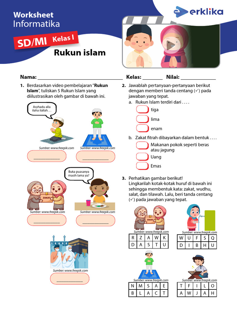 Worksheet Kelas i - Rukun Islam | PDF