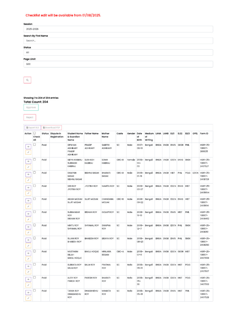 Class Check List 2025 Neww | PDF