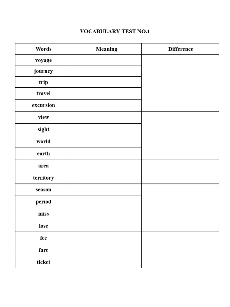 Vocabulary Test No1 | PDF