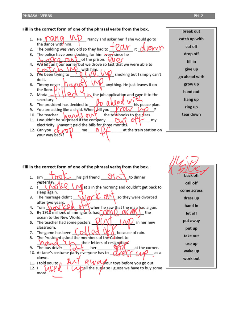 Phrasal Verbs Practice Worksheet | PDF | Chess Openings | Chess Theory