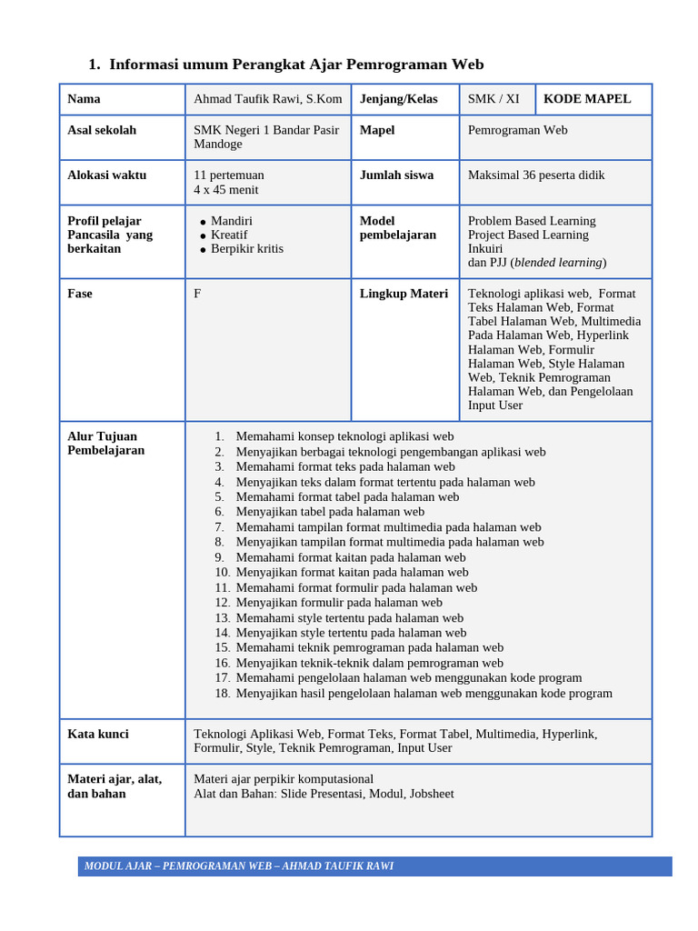 Modul Ajar Pemrograman Web SMK XI | PDF