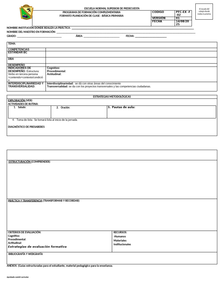 Formato Editable de Planeación Primaria | PDF | Aprendizaje | Enseñando