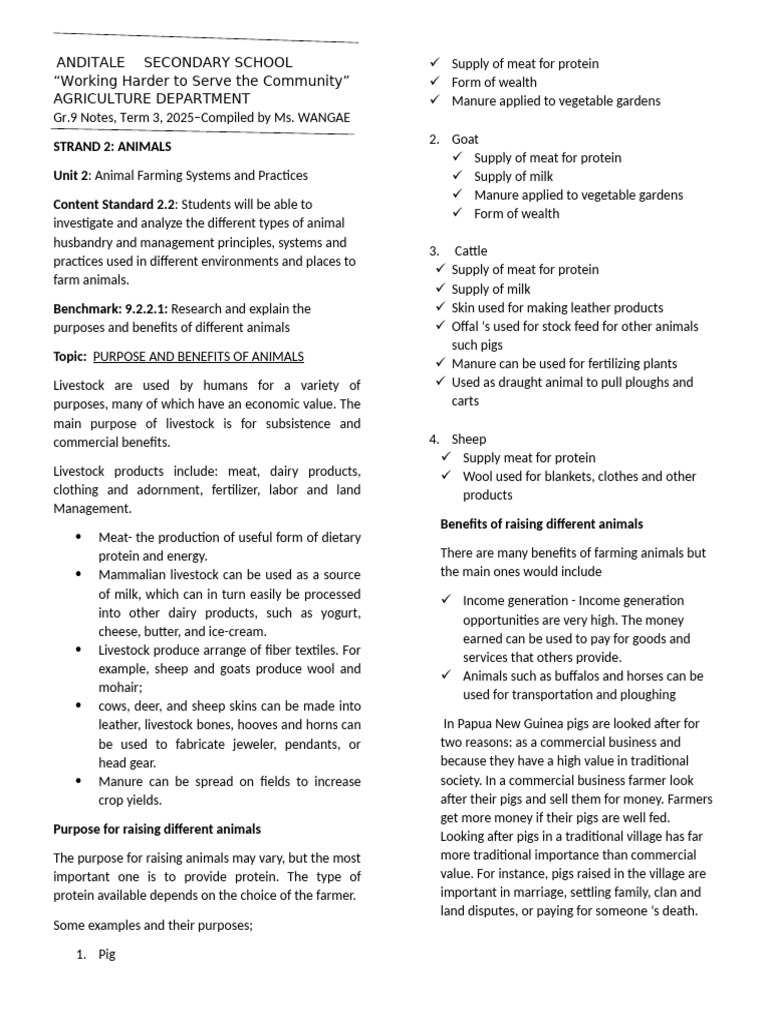 Gr.9 Animal Farming Practices Notes | PDF | Poultry Farming | Poultry
